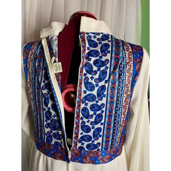 maxi dress with patterned yoke boho with coat 70s Vintage white blue red - Picture 15 of 16